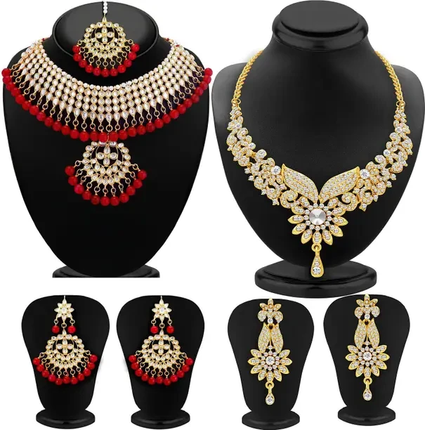 Alloy Gold-plated Multicolor Jewel Set  (Pack of 7)